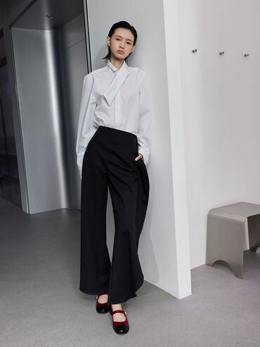 Patent Pearl-Embellished Flower-Buckle Cap-Toe Mary Janes, Maroon, hi-res