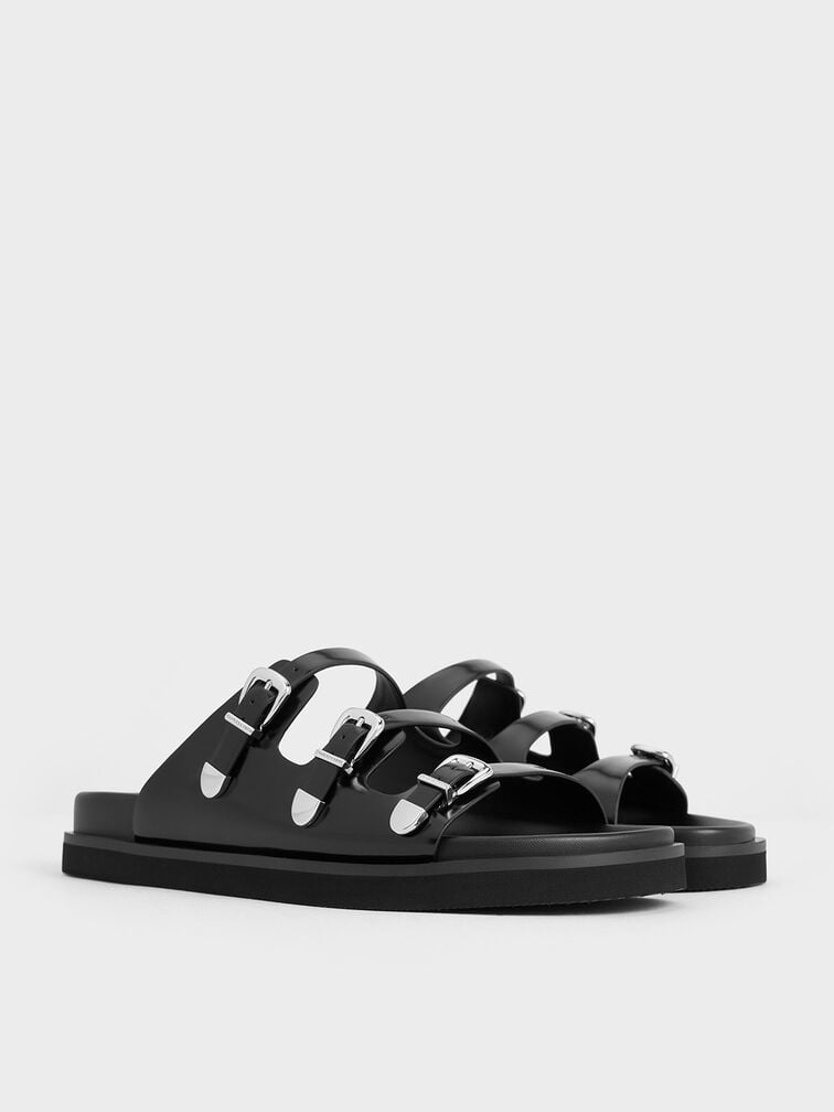 Samala Buckled Triple-Strap Sandals, Black Box, hi-res