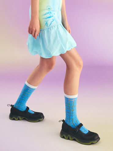 Mesh Gradient Wave Mary Jane Sneakers, Black, hi-res