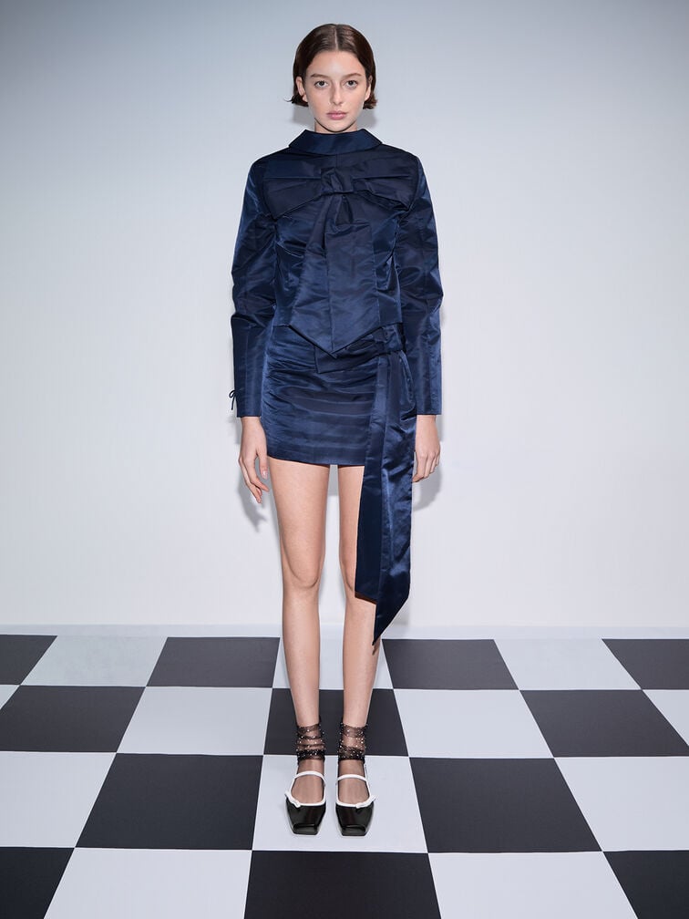 Two-Tone Bow Slingback Mary Jane Flats, Black Box, hi-res