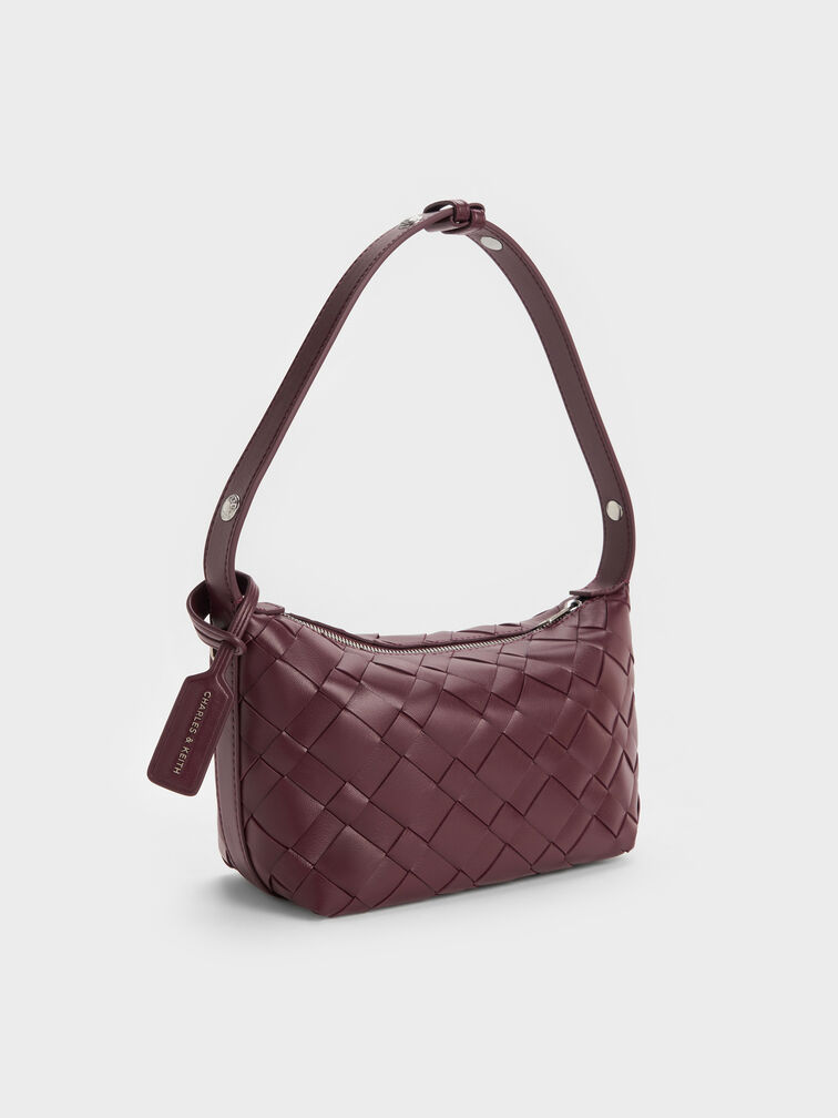 Ivette Woven Shoulder Bag, Wineberry Red, hi-res