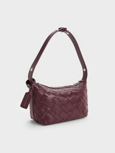 Ivette Woven Shoulder Bag, Wineberry Red, hi-res