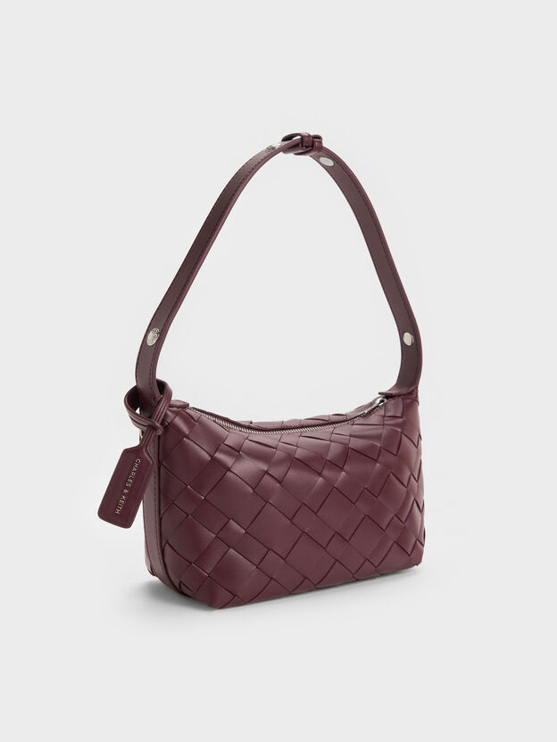 Ivette Woven Shoulder Bag, Wineberry Red, hi-res