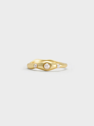 Corrine Pearl Sculptural Ring, Brush Gold, hi-res