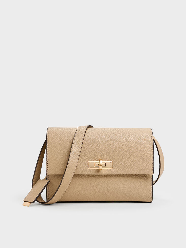 Chance Recycled Leather Turn-Lock Crossbody Bag, Nutmeg Beige, hi-res
