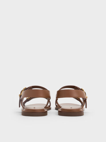 Double Buckle-Strap Slingback Sandals, Brown, hi-res