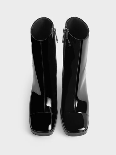 Jyll Patent Leather Sculptural-Heel Ankle Boots, Black Patent, hi-res