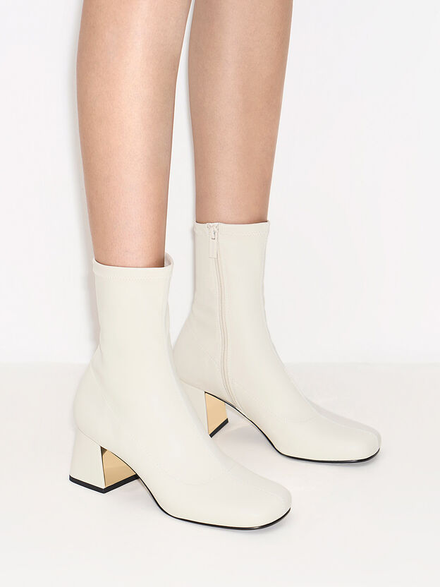 Jully Metallic Trapeze Heel Ankle Boots, Chalk, hi-res