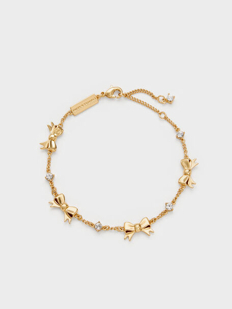Paige Bow Crystal Bracelet, Gold, hi-res