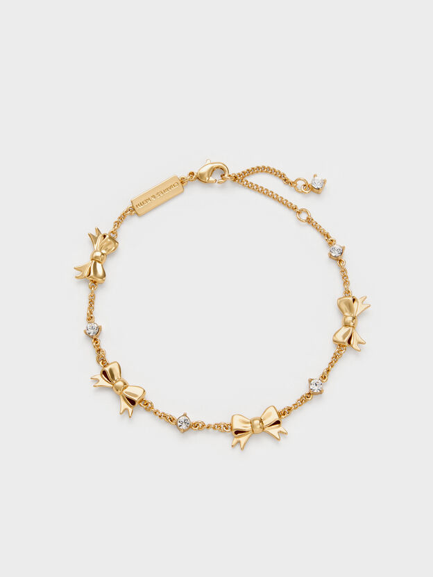 Paige Bow Crystal Bracelet, Gold, hi-res