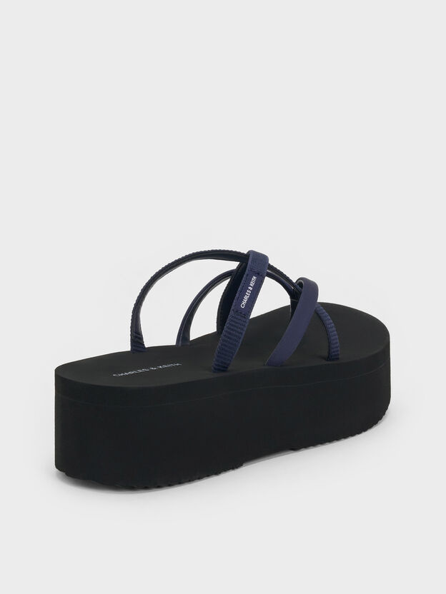 Levy Satin Strappy Flatform Sandals, Dark Blue, hi-res