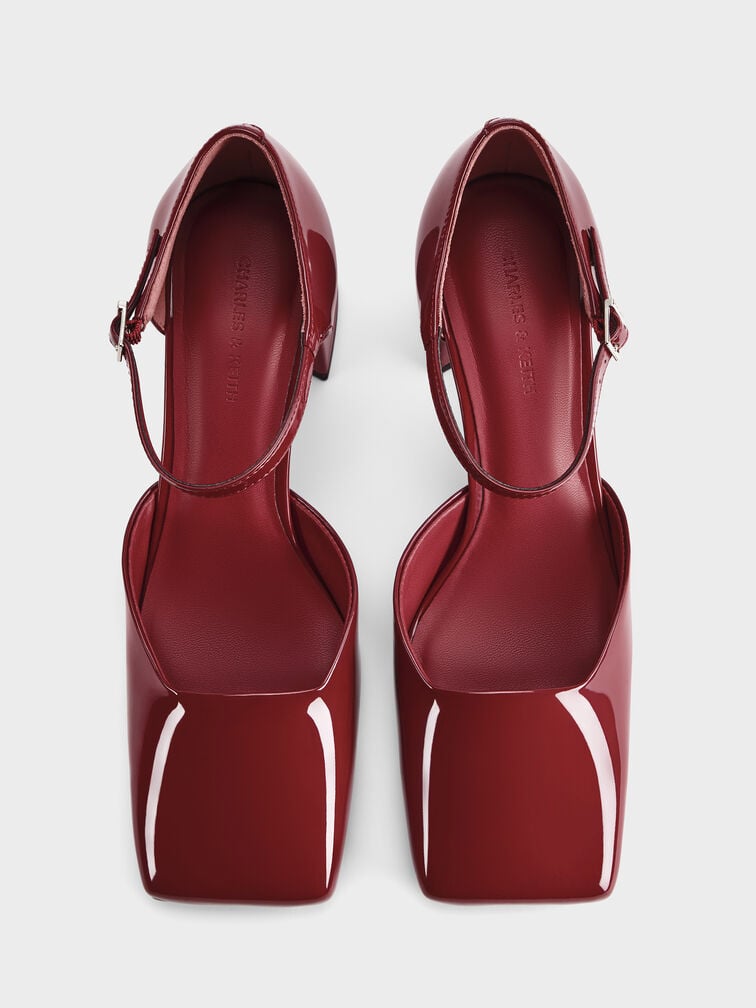Patricia Patent Square-Toe D'Orsay Ankle-Strap Pumps, Burgundy, hi-res