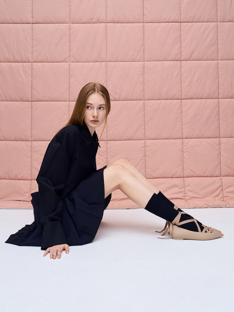 Pointed-Toe Tie-Around Ballet Flats, Nude, hi-res