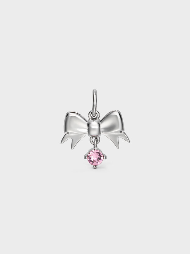 Paige Crystal Bow Charm, Pink, hi-res