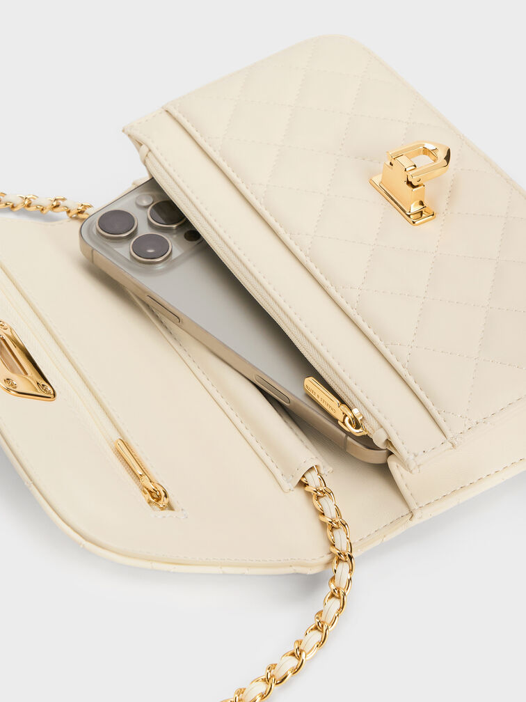 Cressida Quilted Push-Lock Clutch, Cream, hi-res