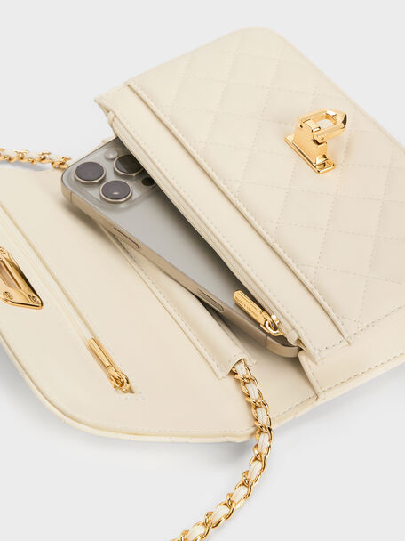 Cressida Quilted Push-Lock Clutch, Cream, hi-res