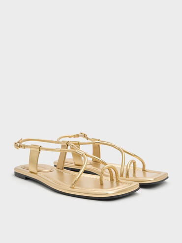 Metallic-Accent Toe-Ring Sandals, Gold, hi-res