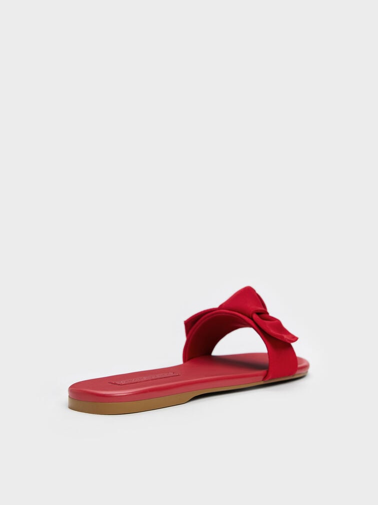 Anika Faux Suede Knot-Bow Slide Sandals, Red, hi-res