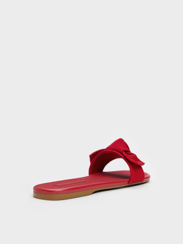 Anika Faux Suede Knot-Bow Slide Sandals, Red, hi-res