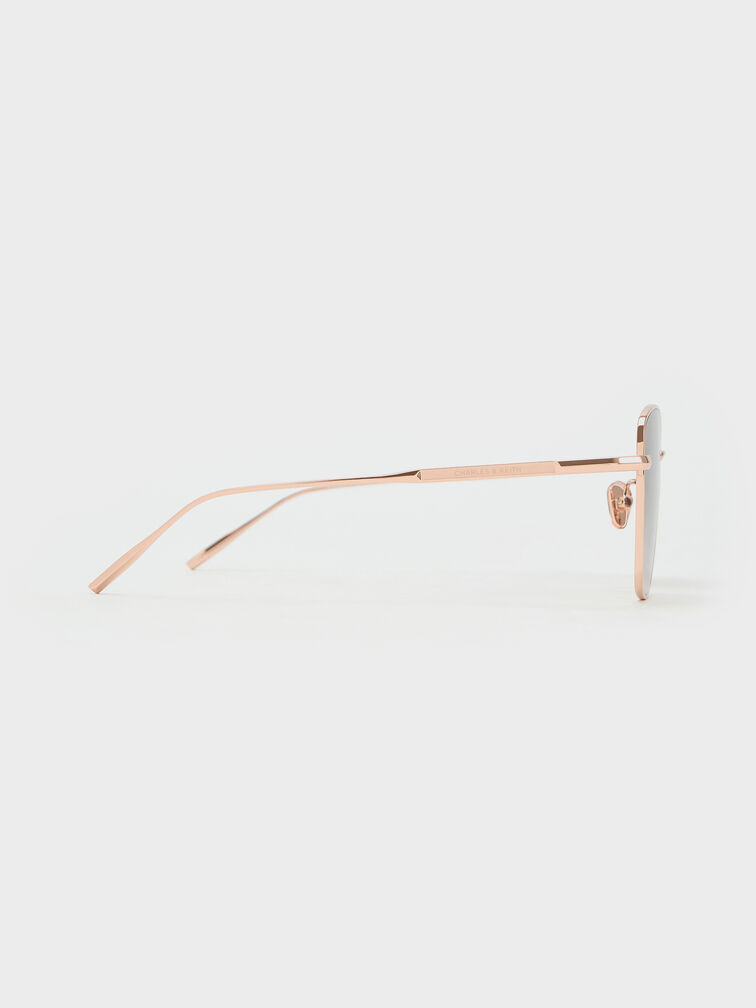 Delta Metallic-Rim Square Sunglasses, Rose Gold, hi-res