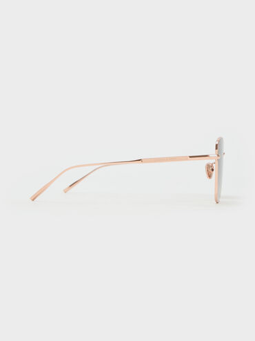 Delta Metallic-Rim Square Sunglasses, Rose Gold, hi-res