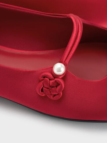 Orinda Knot-Pearl Mary Jane Flats, Red, hi-res