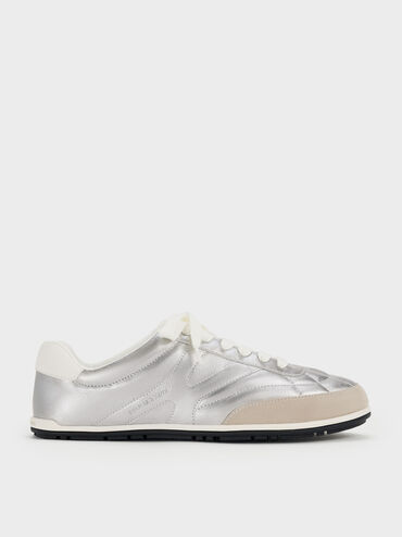 Metallic Low-Top Sneakers, Silver, hi-res