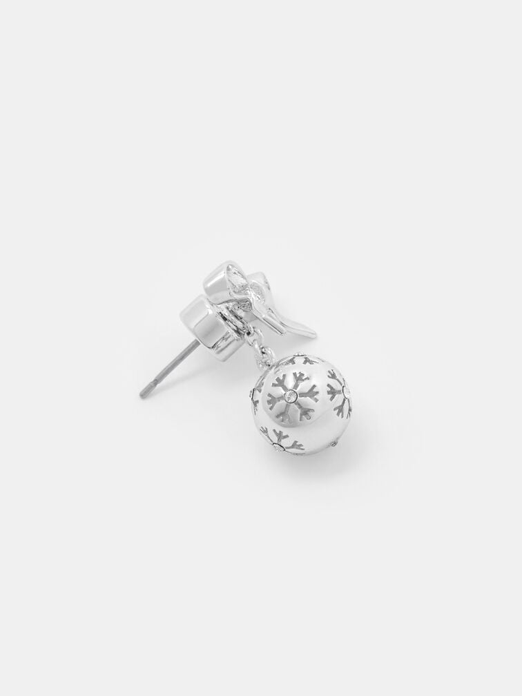 Athalia Crystal-Embellished Bow Snowflake-Ball Drop Earrings, Silver, hi-res