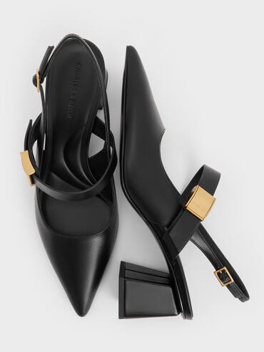 Yvette Mary Jane Slingback Pumps, Black, hi-res