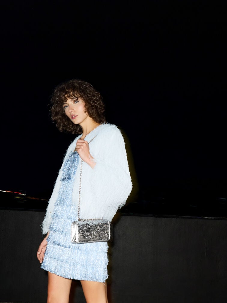 Paffuto Sequinned Wallet On Chain, Silver, hi-res