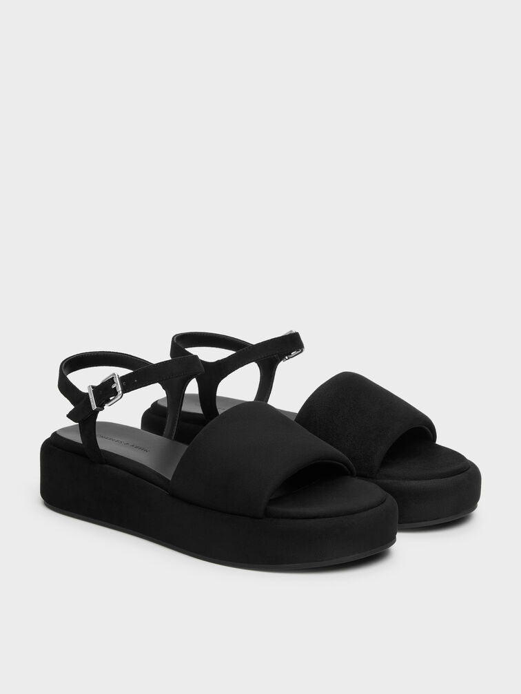 Faux Suede Ankle-Strap Flatform Sandals, Black Textured, hi-res