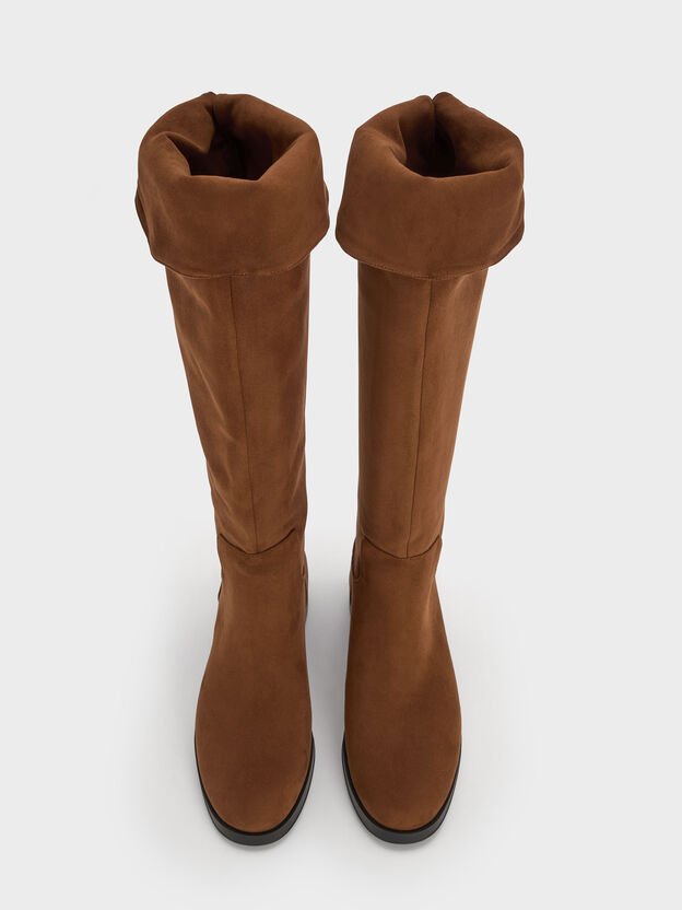 Louisa Faux Suede Fold-Over Thigh-High Boots, Brown, hi-res