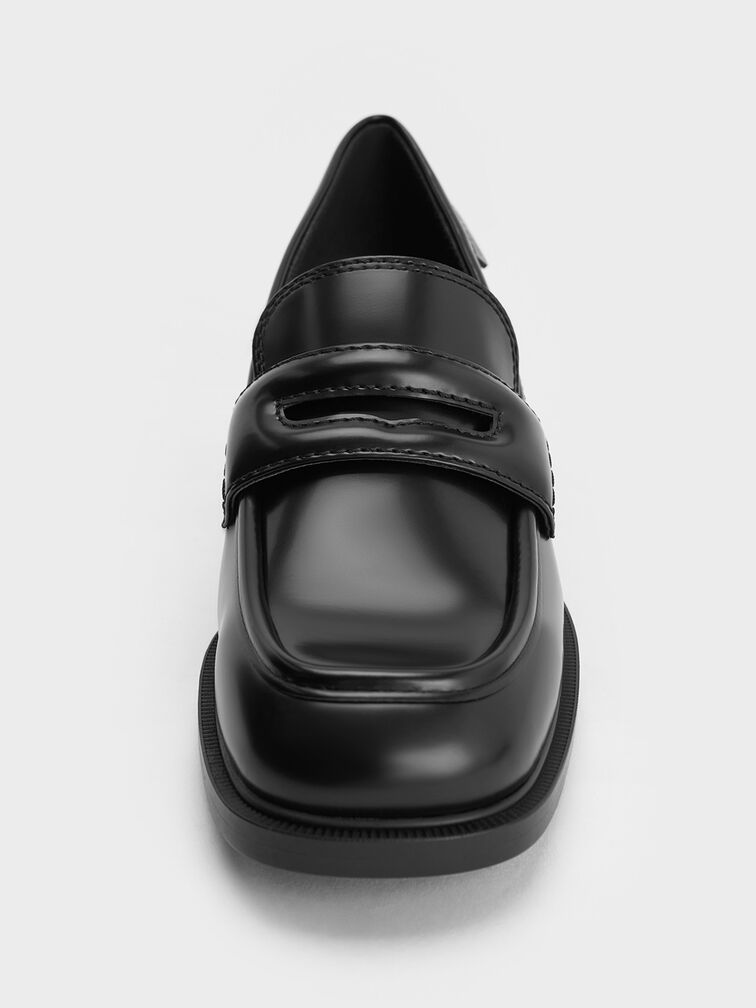 Penny Loafer Trapeze-Heel Pumps, Black Box, hi-res