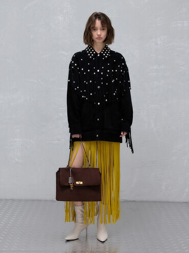 Kerry Recycled Suede Top Handle Satchel Bag, Espresso Brown, hi-res