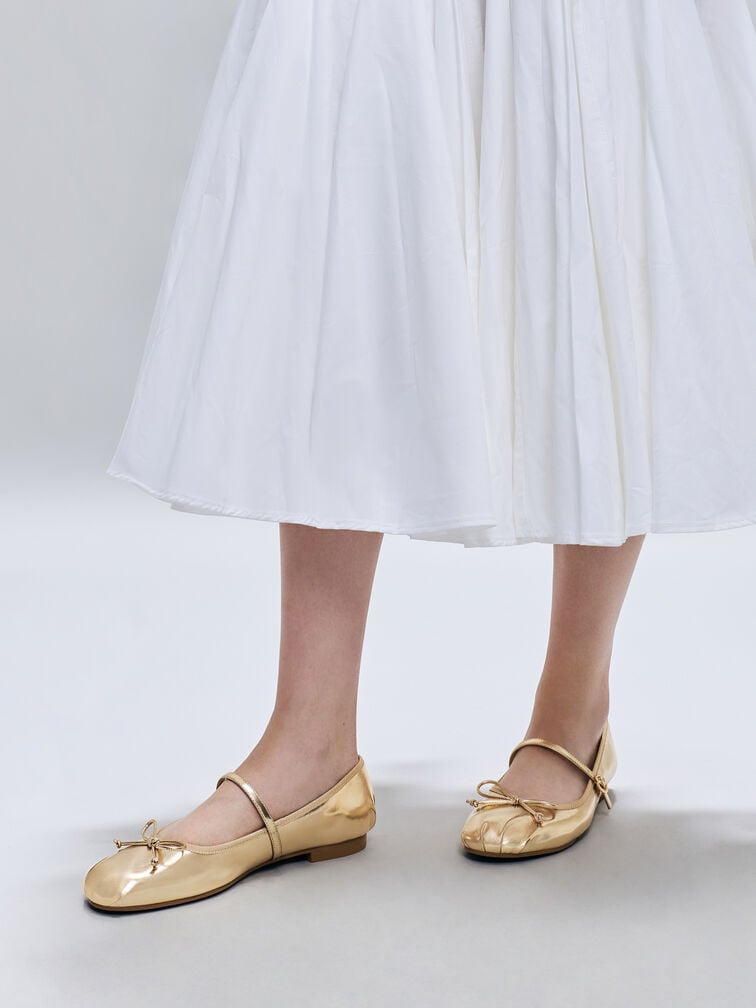 Emiko Metallic Bow Mary Jane Flats, Light Gold, hi-res