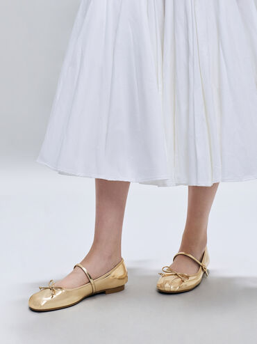 Emiko Metallic Bow Mary Jane Flats, Light Gold, hi-res