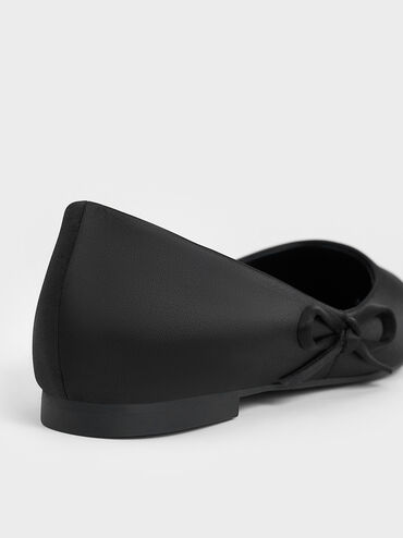 Satin Bow Pointed-Toe Flats, Black Textured, hi-res