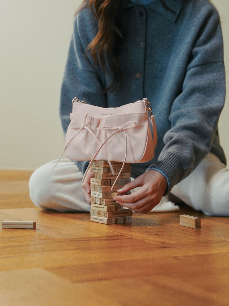 Mini Reese Ruched Bow Shoulder Bag, Soft Pink, hi-res