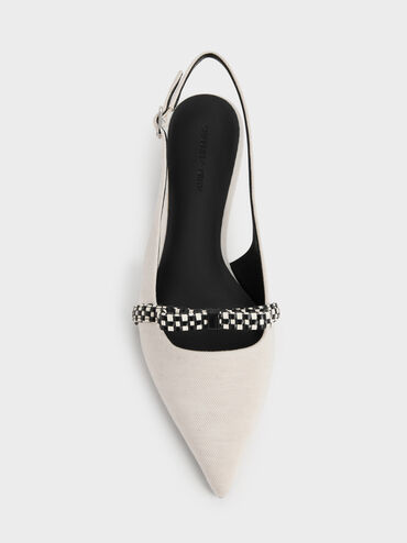 Kaleen Linen Woven-Bow Slingback Flats, Chalk, hi-res