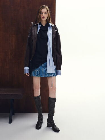 Gerry Buckled Block-Heel Knee-High Boots, Black, hi-res