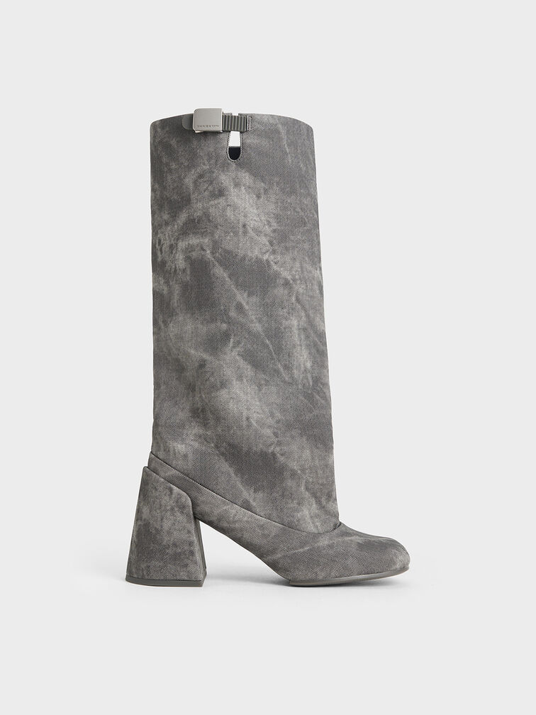 Robbie Denim-Effect Platform Knee-High Boots, Dark Grey Robbie Denim-Effect Platform Knee-High Boots, Dark Grey, hi-res
