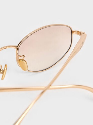 Celestia Crystal-Accent Oval Sunglasses, Gold, hi-res