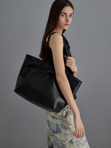 Sianna Crinkle-Effect Reversible Tote Bag, Noir, hi-res