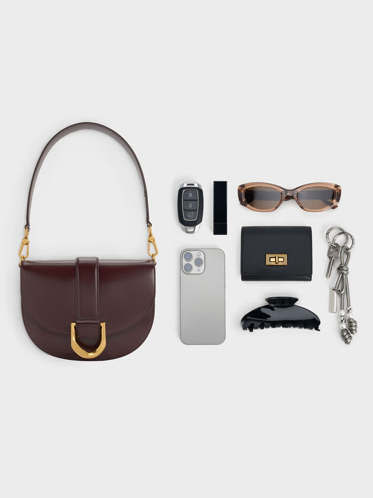 Gabine Leather Saddle Bag, Plum, hi-res