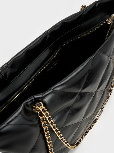 Apfra Quilted Chain-Embellished Tote Bag, Black, hi-res