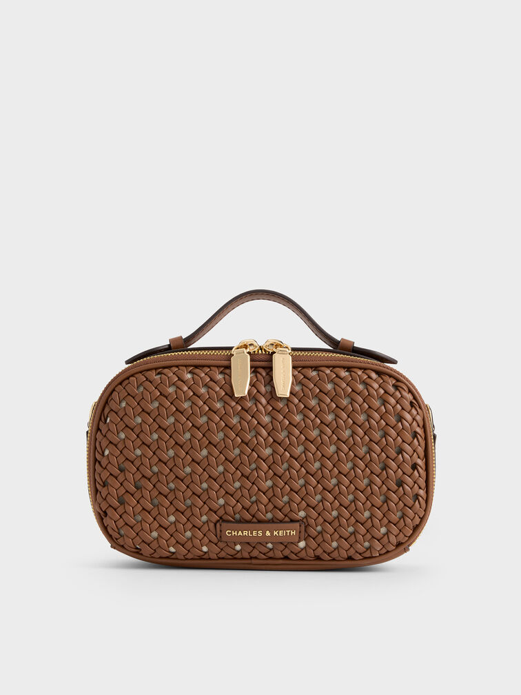 Azure Woven Crossbody Bag, Chocolate, hi-res