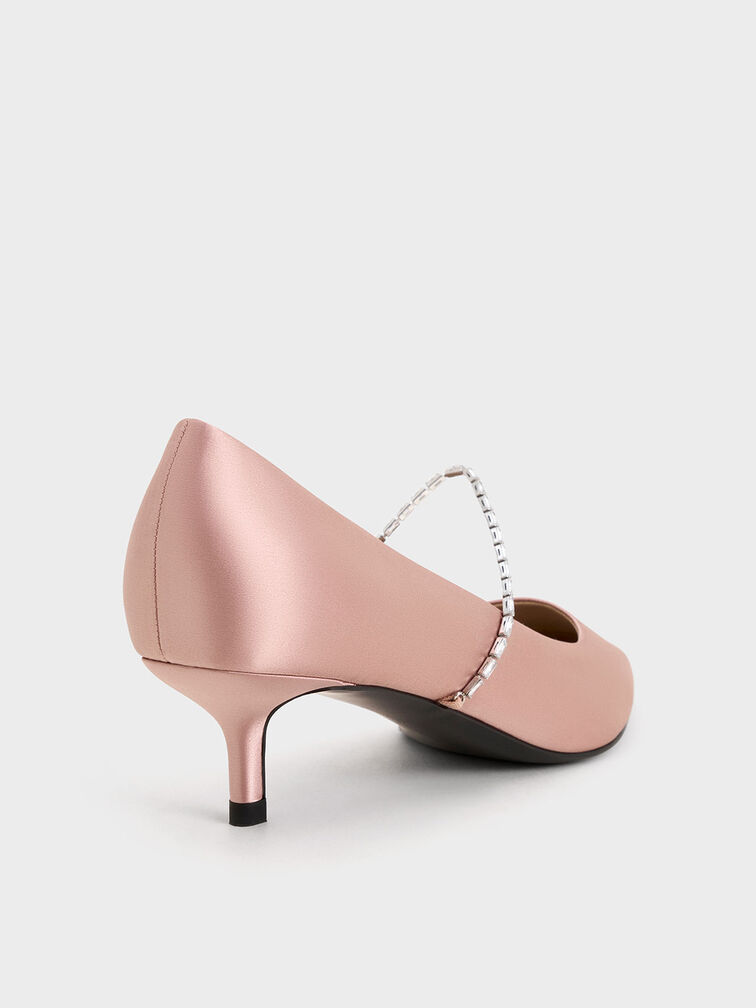 Satin Embellished-Strap Pointed-Toe Pumps, Nude, hi-res