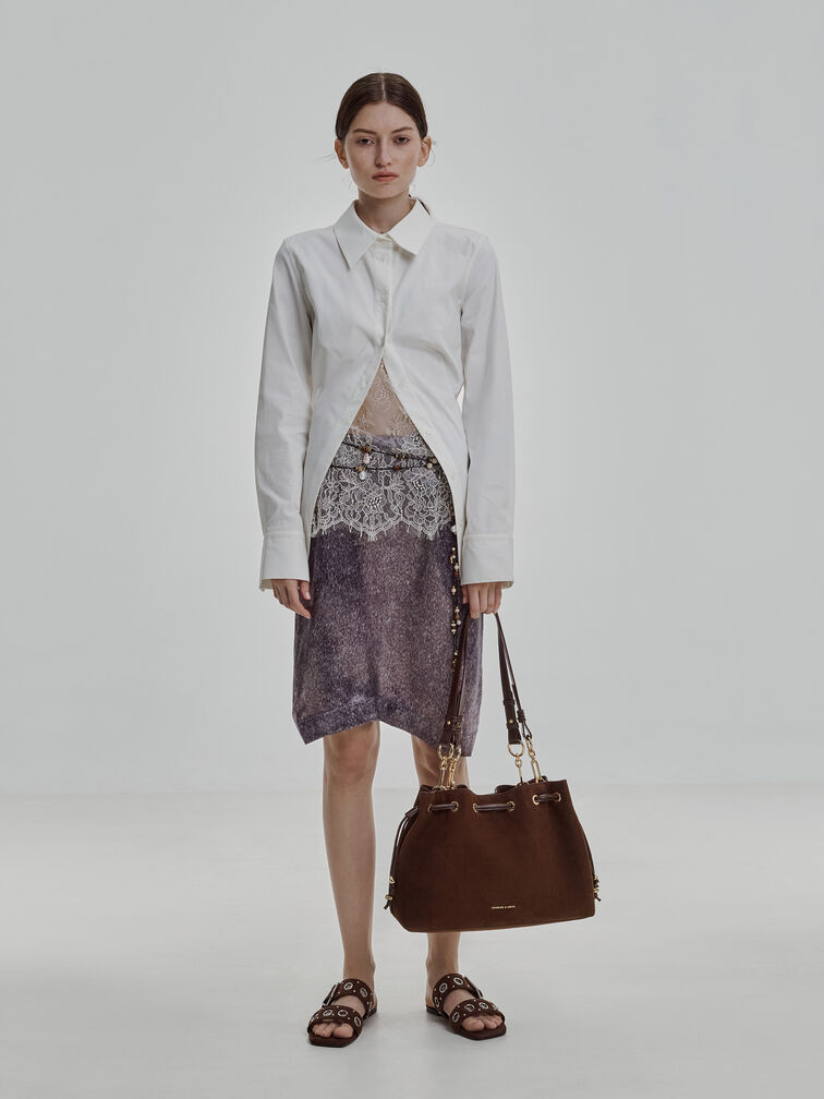 Moxie Drawstring Bucket Bag, Dark Brown, hi-res