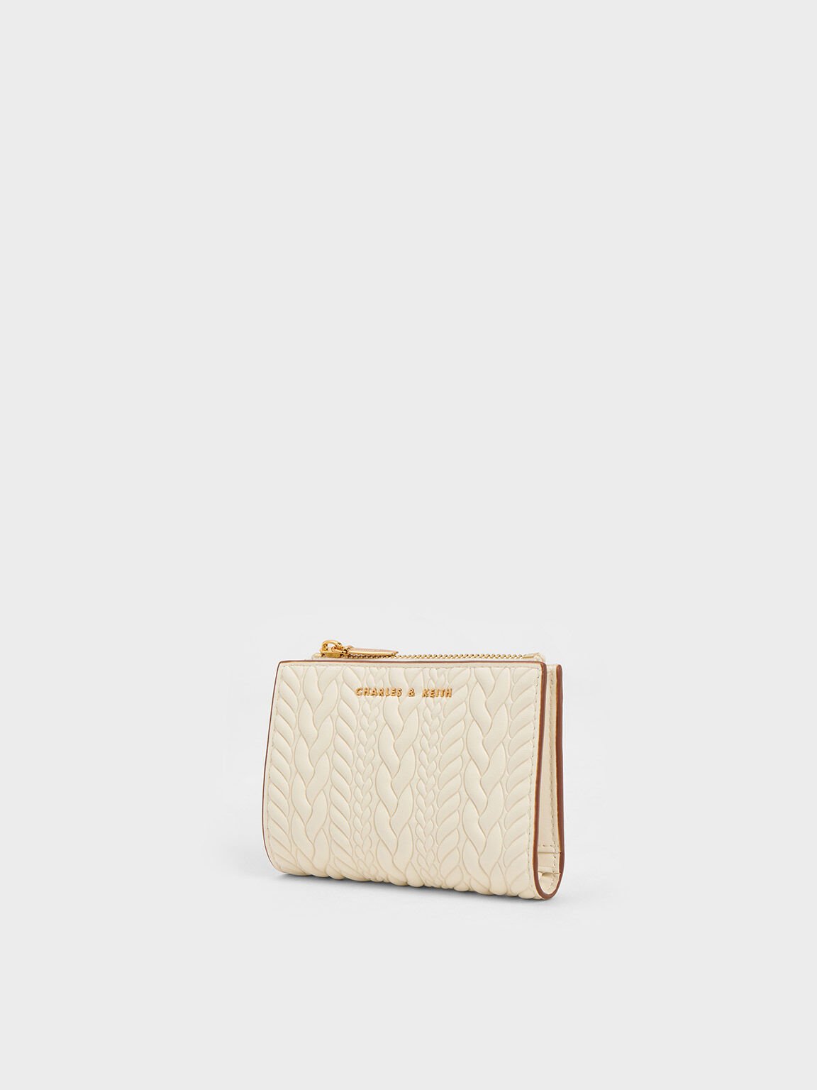 Cream Apolline Textured Top-Zip Wallet - CHARLES & KEITH UK