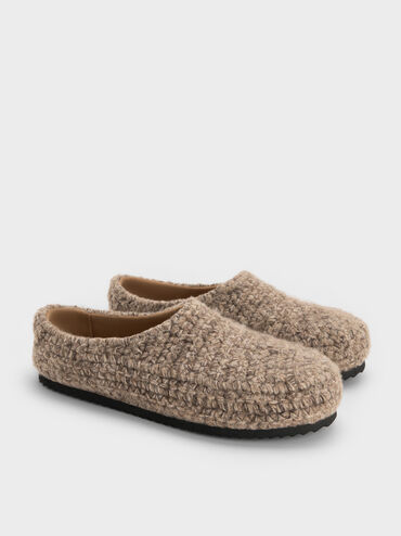 Crochet Flat Mules, Taupe, hi-res